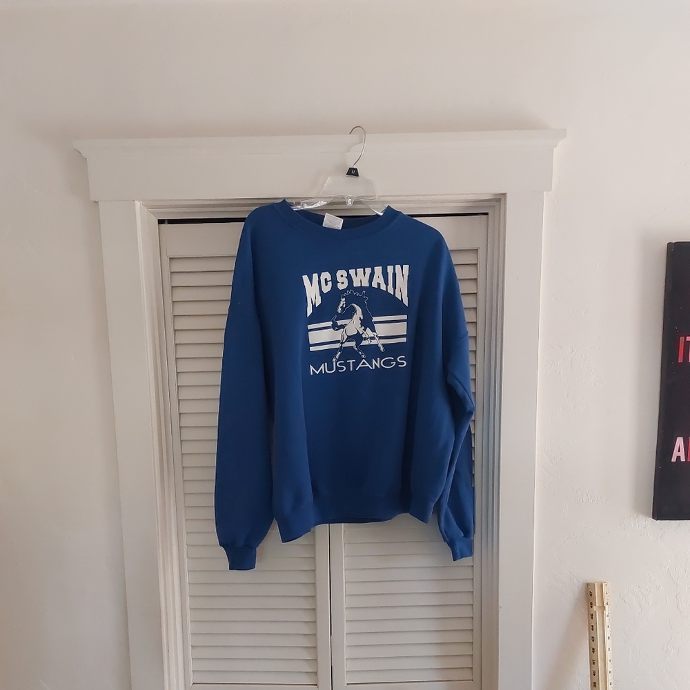 California McSwain Mustangs Vintage Jerzees Blue Xl Sweater Logo